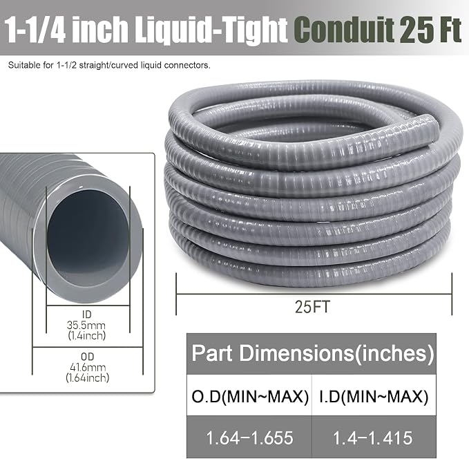 1 1/4 Inch Flexible Conduit 25 FT Non Metallic Liquid-Tight Conduit.1-1/4" Dia - Image 2