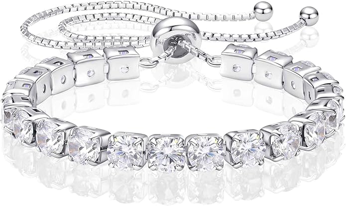 SUNFEEL Birthstone Bracelet Jewelry for Women Sterling Silver with Gold Plated Tennis Bracelet Classic Bolo Adjustable Chain Anniversary Birthday Gifts for Women Mom Wife Her