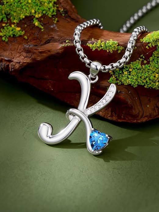 Valentines Day Gifts for Women Alphabet A to Z Initial Birthstone Pendant Necklaces for Women - 18k White Gold Plated Personalized Name Jewelry Valentine Mothers Day Birthday Gifts for Women Her Girlfriend