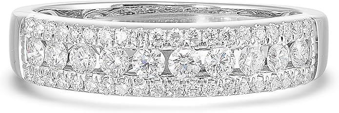 Diamond Delight 1/2 Carat Real Natural Diamond Band Ring for Women - 14k White Gold Wedding Band for Her - Pave Set Multi Row (H, VS1, 0.50 cttw) - Anniversary Ring Size 5 to 8