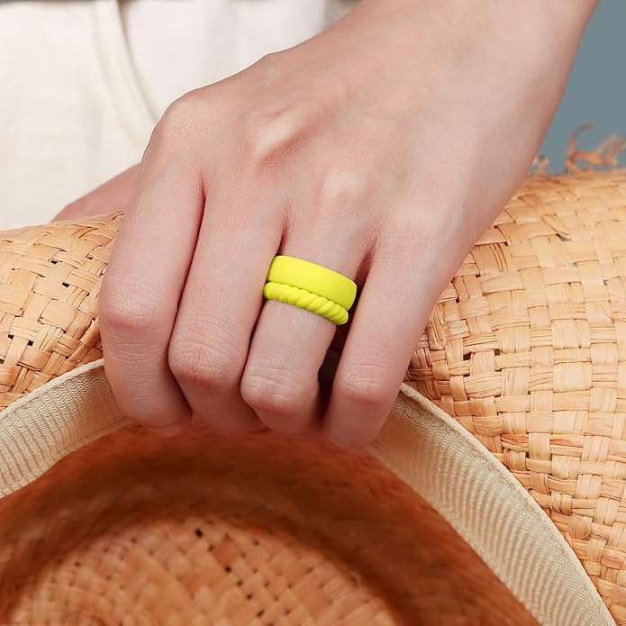 Egnaro Women's Bridal Rings Sets, Inner Arc Ergonomic Breathable Design Silicone Rubber Wedding Bands