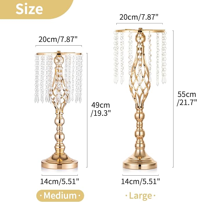 2 Pcs 19.3 inches Gold Tall Crystal Flower Stand and Holders Centerpiece - Image 5