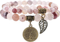 Bivei Natural Semi Precious Gemstone beads bracelet for women - Life Tree and Leaf Charm Energy Reiki Crystal Stretch Bracelets