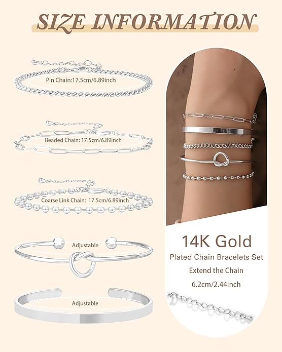 Gold Bracelets for Women, 14K Gold Plated Chain Bracelets Set for Women, Elegant Adjustable Bracelet Stack Jewelry Gifts for Womens