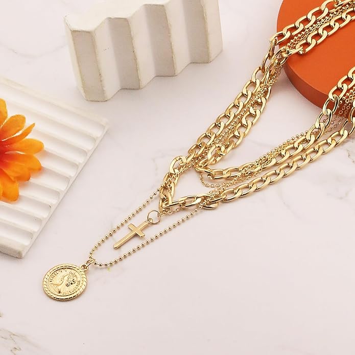 Pirate Necklace Chunky Gold Necklace for Women vintage Pirate Coin Pendant Necklace Fashion Chunky Chain Choker Necklaces Pirate Costume Women Men Jewellery