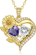 Sunflower Heart Necklace for Women 14K Gold Exquisite Valentines Day Anniversary Birthday Gifts for Wife Mother Her Double Birthstone Pendant Jewelry‘You Are My Sunshine’