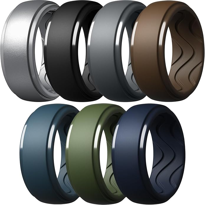 Egnaro Men's Silicone Rings 10mm Wide 2.5mm Thick, Rubber Wedding Bands with Inner Arc Ergonomic Breathable Design, 1/4/5/7 Variety Multipack