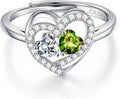 Iefil Adjustable Ring for Women - 925 Sterling Silver Double Birthstone Rings, Anniversary Birthday Gifts for Women Wife Her