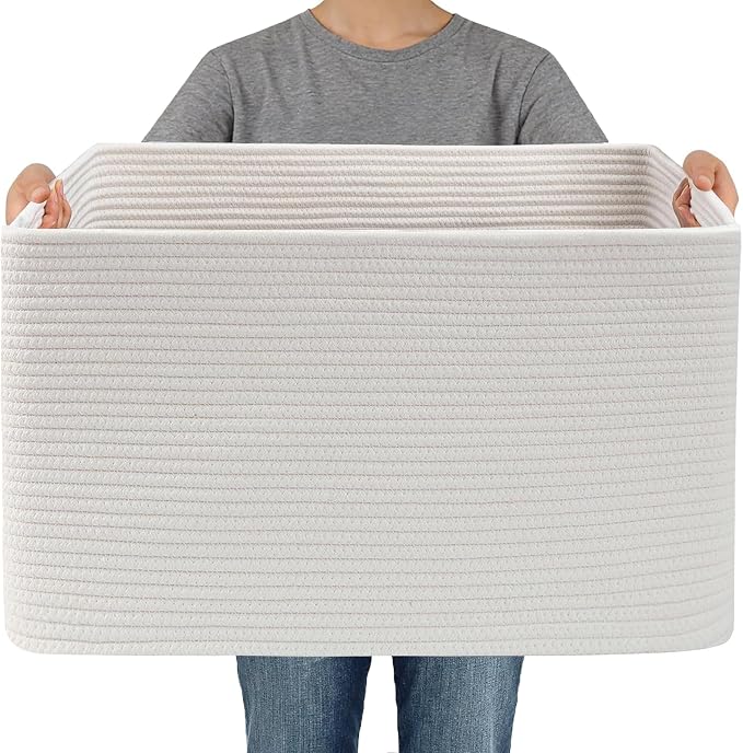 JMvicyroam 65L Large Woven Cotton Rope Blanket Basket, Freestanding by JMvicyroam