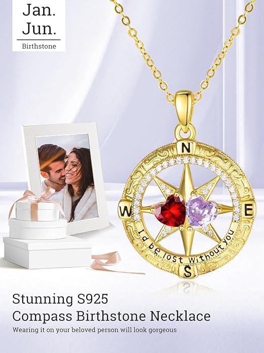 Valentine's Day Gifts for Wife 925 Sterling Silver Double Birthstone Pendant Necklaces I Love You for Always and Forever Necklace Anniversary Birthday Gifts for Wife Girlfriend Mom Her