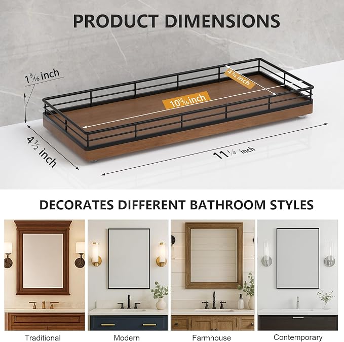 Bathroom Tray for Counter Top Organizer, Oak Wood Vanity Tray - Image 6