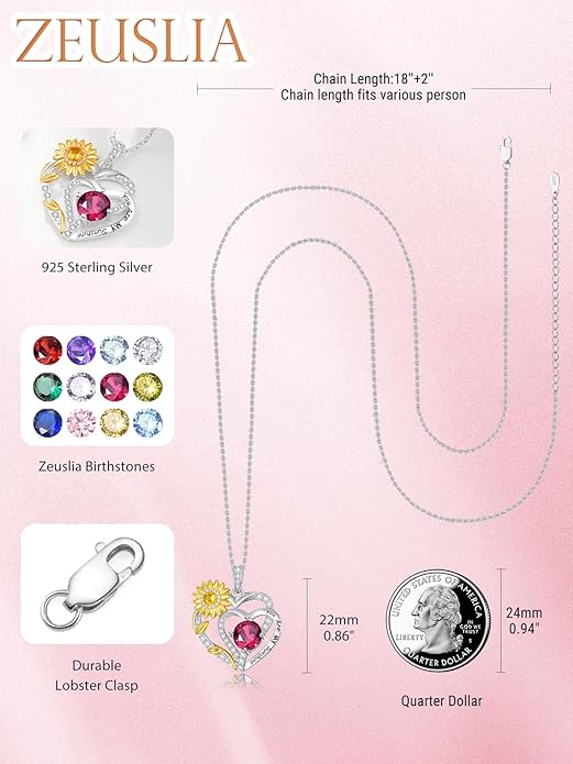 Valentine's Day Gifts for Wife 925 Sterling Silver Double Birthstone Pendant Necklaces I Love You for Always and Forever Necklace Anniversary Birthday Gifts for Wife Girlfriend Mom Her