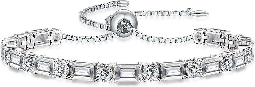 Birthstone Tennis Bracelets for Women White Gold Sterling Silver Gemstone Bracelets Adjustable Chain 6-9 Inchs Jewelry Anniversary Birthday Gifts for Women Mom Wife Her