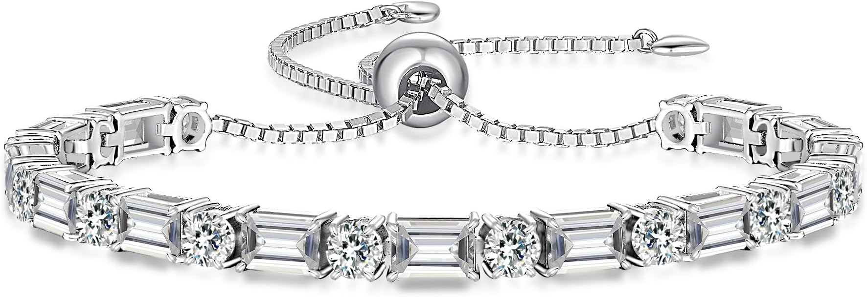 Birthstone Tennis Bracelets for Women White Gold Sterling Silver Gemstone Bracelets Adjustable Chain 6-9 Inchs Jewelry Anniversary Birthday Gifts for Women Mom Wife Her