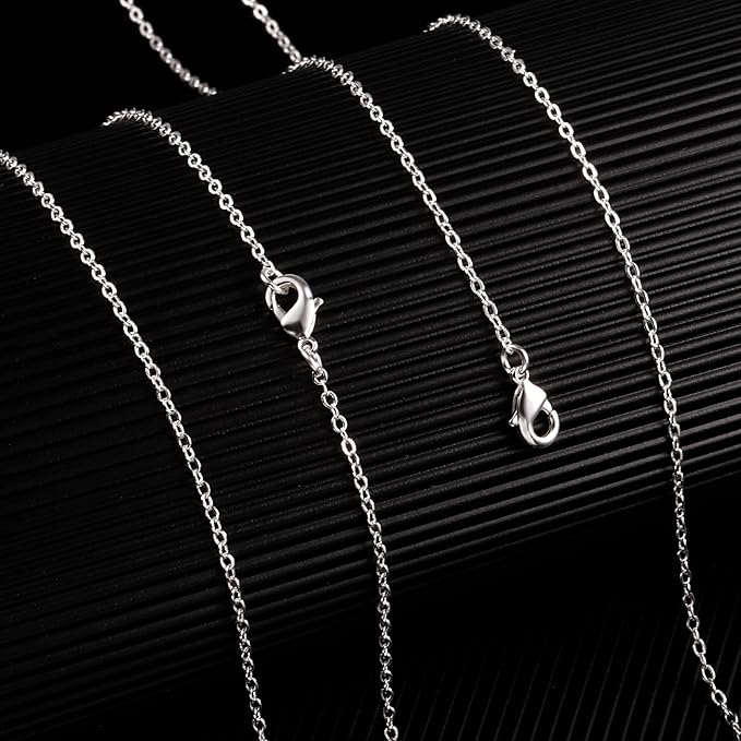 Wholesale 12 PCS Silver Plated Solid Brass Fine Flat Cable Chains Bulk for Jewelry Making 18-30 inches (24 Inch(2MM))