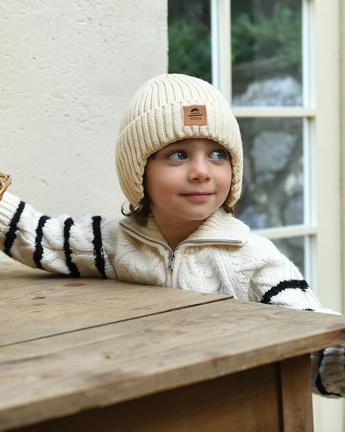 Baby Beanie Fleece Lined Toddler Winter Hat with Ear Flaps Little Girls Boys Warm Hats Cute Beanies for Kids