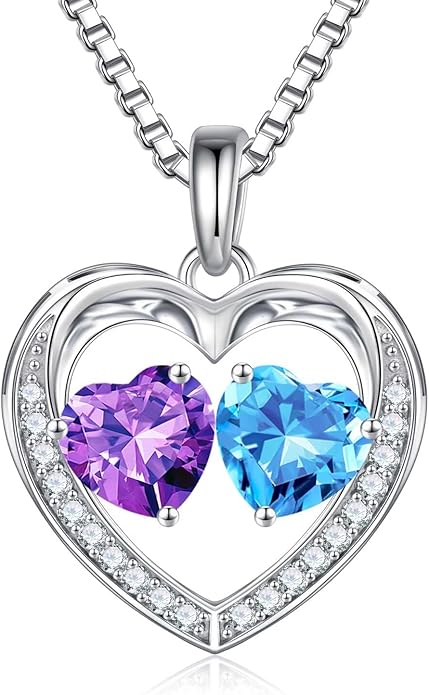 Iefil Valentines Day Gifts for Her - 925 Sterling Silver Heart Birthstone Necklace, Anniversary Birthday Gifts for Women Wife Girlfriend Mom Her