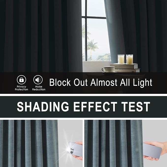 Vision Home Storm Blue Velvet Pinch Pleated Blackout Curtains 40Wx108L Inch | 2 - Image 4