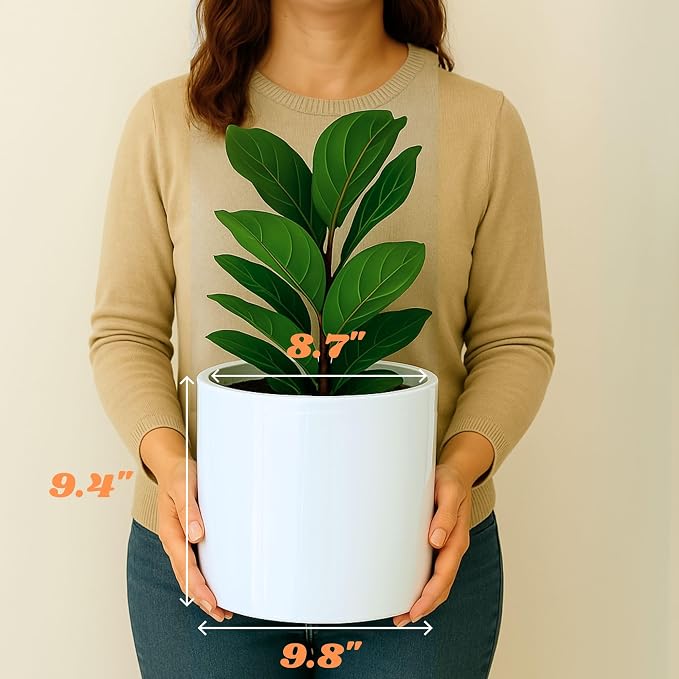 Fox & Fern Large Planter for Indoor or Outdoor, Glossy White, 10 Inch | UV & - Image 6