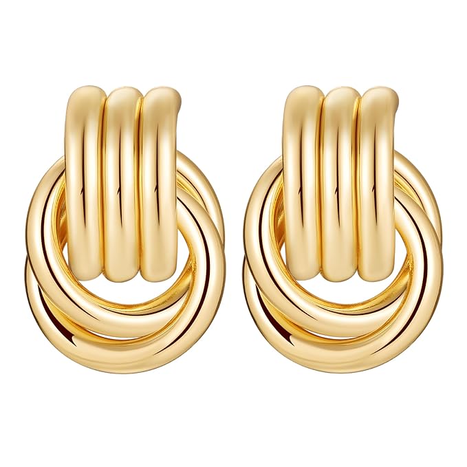 Circle Knot Link Earrings for Women, Statement Drop Dangle Geometric Studs, Women's Jewelry- L Size
