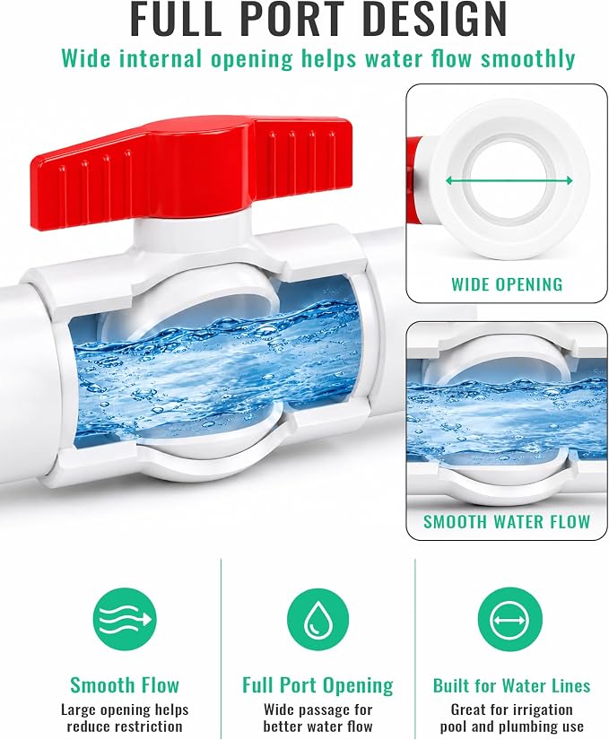 1 Inch PVC Ball Valve 6 Pack Fits 1.315" OD PVC Pipe, Shut Off Valve | Heavy - Image 4