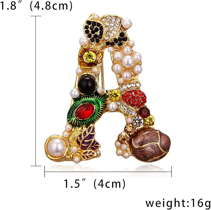 Crystal Pearl Initial Brooches Pins Gold Letter A-Z Lapel Pin Enamel Colorful Alphabet Letter Breastpin Pin Jewelry for Women Girls