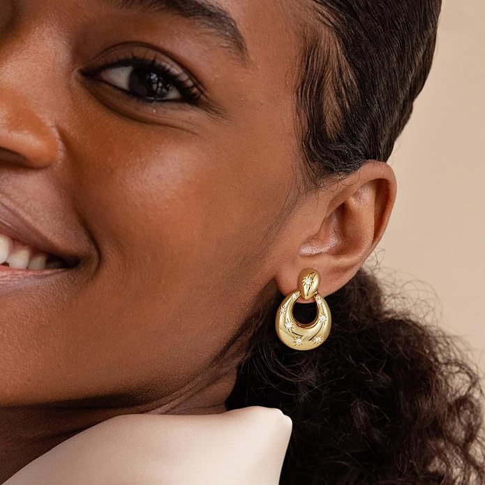 Clip on Earrings for Women Hypoallergenic Statement Retro Clip Earrings 14K Gold/Silver Plated Hoop Dangle Earrings 5A Cubic Zirconia Round Multiple Styles for Women Fashion Trendy Jewelry Gifts