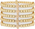 Gold Plated Beaded Bracelets for Women Trendy, 14K Gold Plated Stack Cross Pearl Gold Plated Bead Stretch Bracelets Set Elastic Hypoallergenic Bracelets Jewelry Gifts
