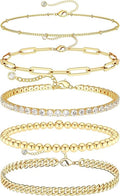DEARMAY Dainty Silver Plated Bracelets for Women Trendy, Silver Jewelry Set for Women Bracelets for Women Paperclip Box Herringbone Figaro Rope Chain Bracelet Fashion Pack Gifts for Women