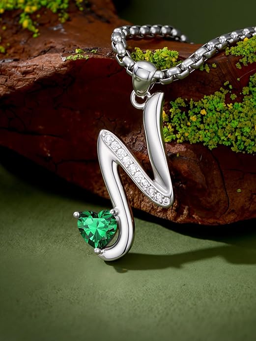 Valentines Day Gifts for Women Alphabet A to Z Initial Birthstone Pendant Necklaces for Women - 18k White Gold Plated Personalized Name Jewelry Valentine Mothers Day Birthday Gifts for Women Her Girlfriend