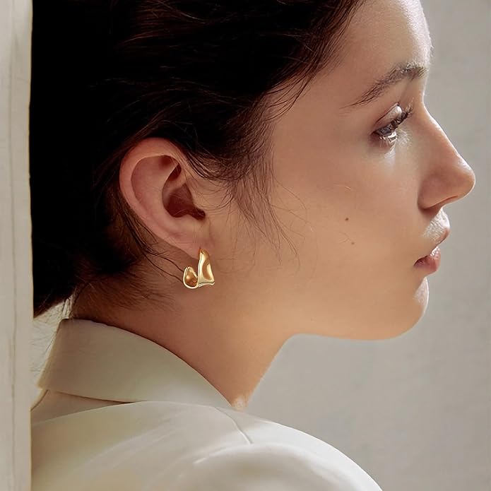 Gacimy Chunky Earrings for Women, Teardrop Earrings with 925 Sterling Silver Post, 14K Gold Plated Statement Drop for Women