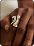 Chunky Rings For Women, Gold Silver Thumb Ring Asymmetrical Wavy Curve Ring Adjustable Non Tarnish Dainty Stainless Steel New Year Anniversary Birthday Jewelry Gift