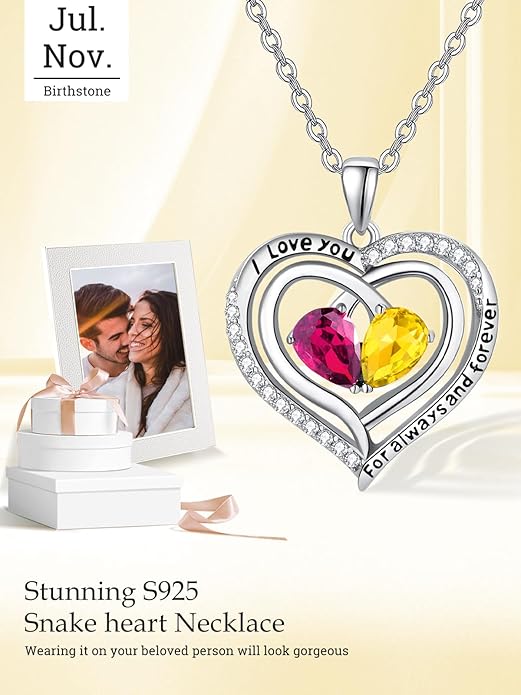 Valentine's Day Gifts for Wife 925 Sterling Silver Double Birthstone Pendant Necklaces I Love You for Always and Forever Necklace Anniversary Birthday Gifts for Wife Girlfriend Mom Her