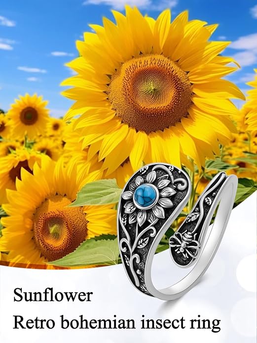 JKR Turquoise Spoon Rings for Women Sterling Silver Vintage Antique Thumb Ring Boho Jewelry Anniversary Birthday Gift for Wife Her Mom