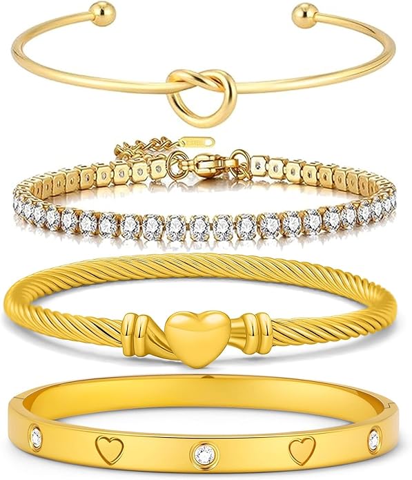 18 K Gold Plated Love Bangle Bracelet Stack Cuff Jewelry for Women Jewelry Set for Women Gift with Box