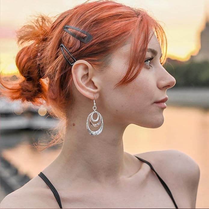 Boho Three Oval Drop Dangle Earrings Silver Earrings for Women Trendy Two Tone Bohemian Jewelry for Thanksgiving and Christmas Gifts
