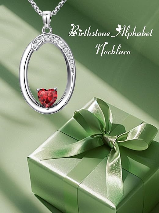 Valentines Day Gifts for Women Alphabet A to Z Initial Birthstone Pendant Necklaces for Women - 18k White Gold Plated Personalized Name Jewelry Valentine Mothers Day Birthday Gifts for Women Her Girlfriend