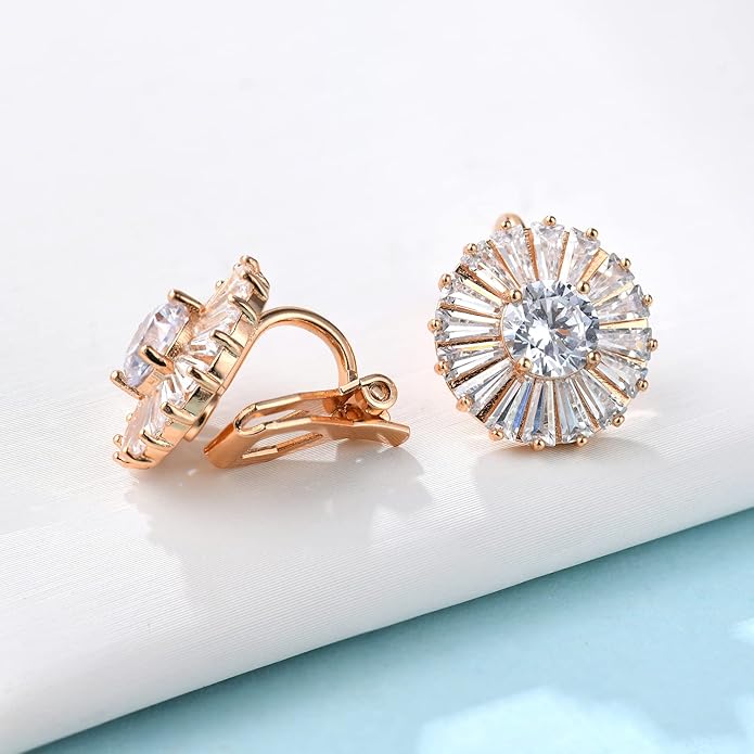 Clip on Earrings Women, 14K Gold Hoop Clip-On Earrings for Women, Hypoallergenic Non Pierced Croissant Earrings