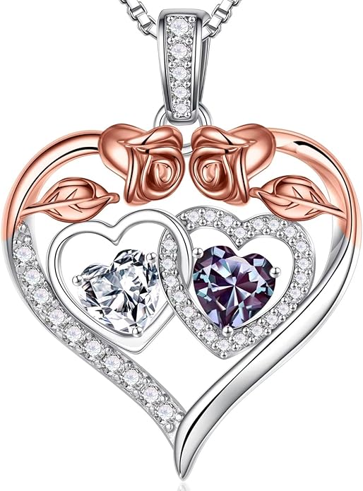 Iefil Valentines Day Gifts for Her - 925 Sterling Silver Rose Heart Necklaces for Women, Anniversary Birthday Gifts for Wife Girlfriend Mom