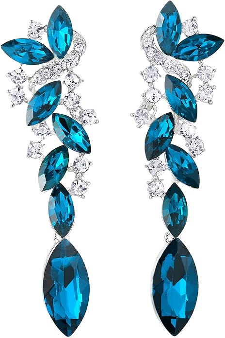 Art Deco Wedding Bridal Party Rhinestone Marquise Cluster Chandelier Long Dangle Statement Earrings