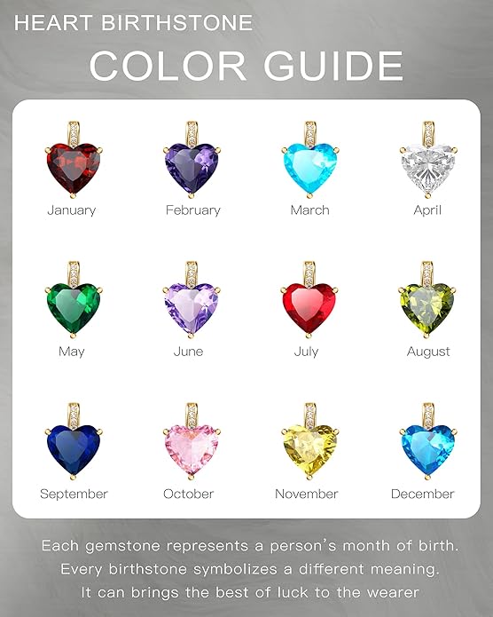 Genuine Birthstone Necklace for Women, Heart Love Necklace, Birthday Gifts for Her