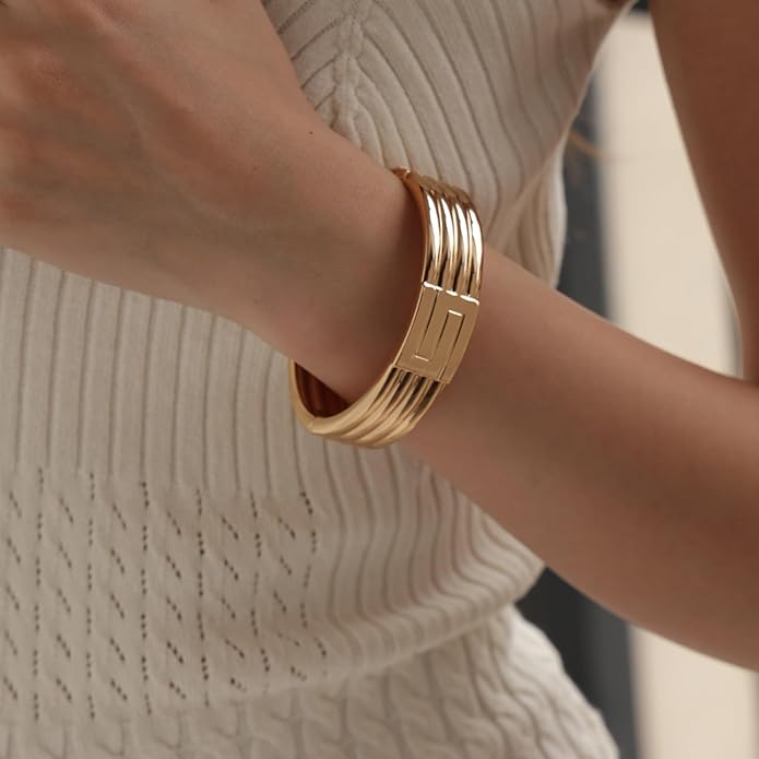 Wide Chunky Gold Cuff Bracelets for Women - Open Cuff Bangles Adjustable Wrist Bracelets, Statement Jewelry Gifts for Women