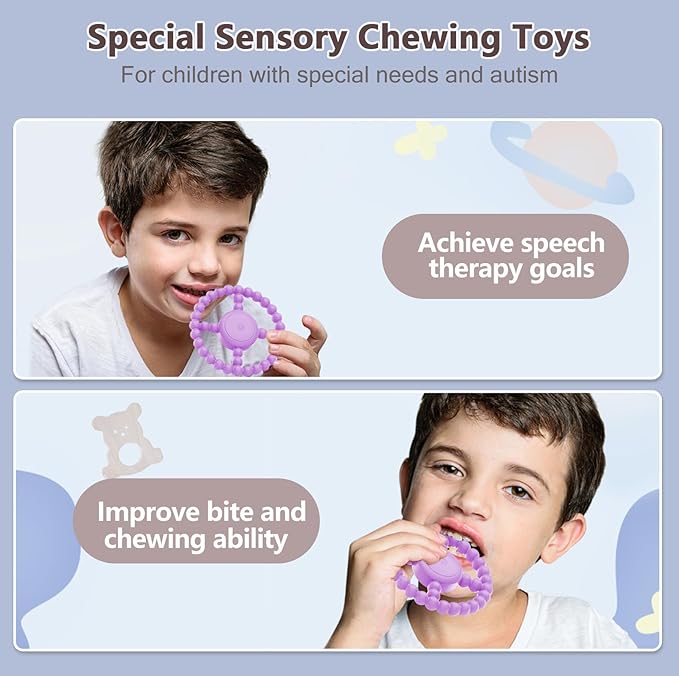Vibrating Sensory Chew Toy – Baby Teether for 6-12 8-18 Months, Autism Sensory Toys for Kids, Toddler Travel Essential & 1-2 Year Old Christmas Boys Girls Gift Idea (Purple)