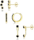FIASASO 3 Pairs 925 Sterling Silver Hypoallergenic Earrings for Women Trendy - 14K Gold Plated Stud Hoop Cartilage Earrings Set Small Earring Stacks for Sensitive Ears Non Tarnish Dainty Silver Earring