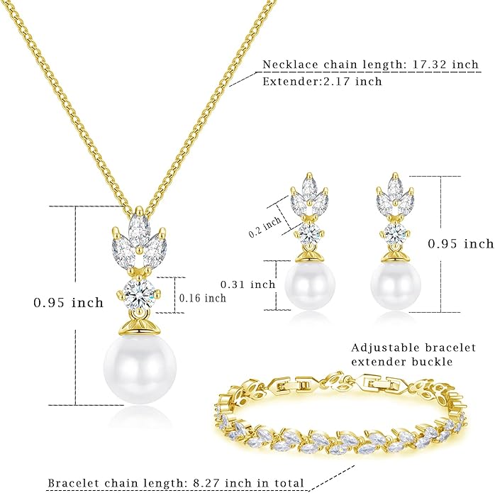Wedding Jewelry for Bride Bridesmaid, Pearl Dangle Earrings and Pendant Necklace Set Bridal Jewelry for Promise Wedding Party