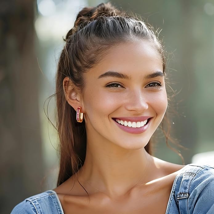 Trendy CZ Gold/Silver Hoop Earrings for Women Square Hypoallergenic chunky gold Hoop Earrings Geometric Minimalist Rectangle Hoops