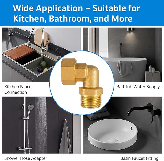G1/2 Brass Clawfoot Tub Faucet Elbow Adapters, 90° Water Hose Elbows | 1 Pair - Image 4