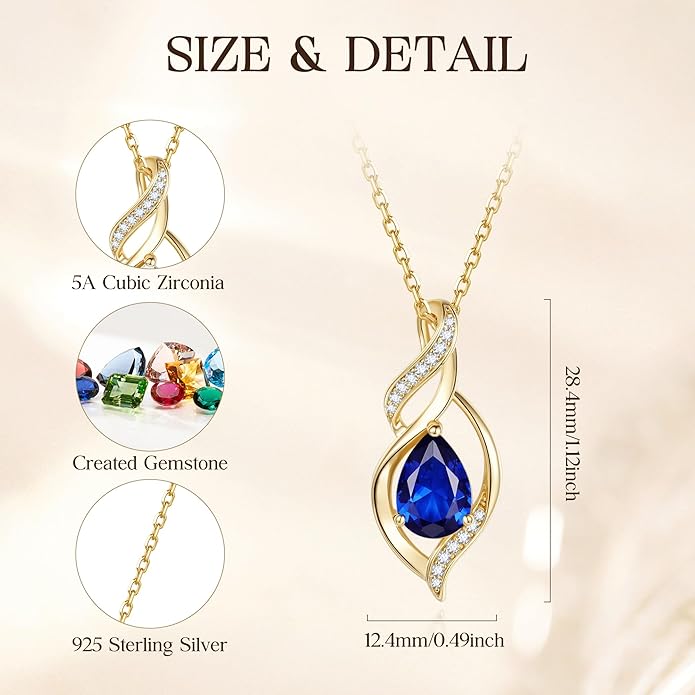 FANCIME Birthstone Necklace for Women Teardrop Necklace S925 Sterling Silver Infinity Love Birthday Gifts for Mom Women Girls, 16"+2" Inches