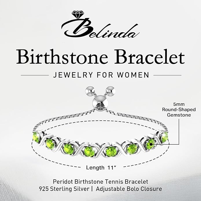Birthstone Bangle Bracelet for Women Classic Beautiful 925 Sterling Silver Sparkling Gemstone XO Bolo Tennis Bracelet Fine Wrist Jewelry 4.2 Ct, 11"