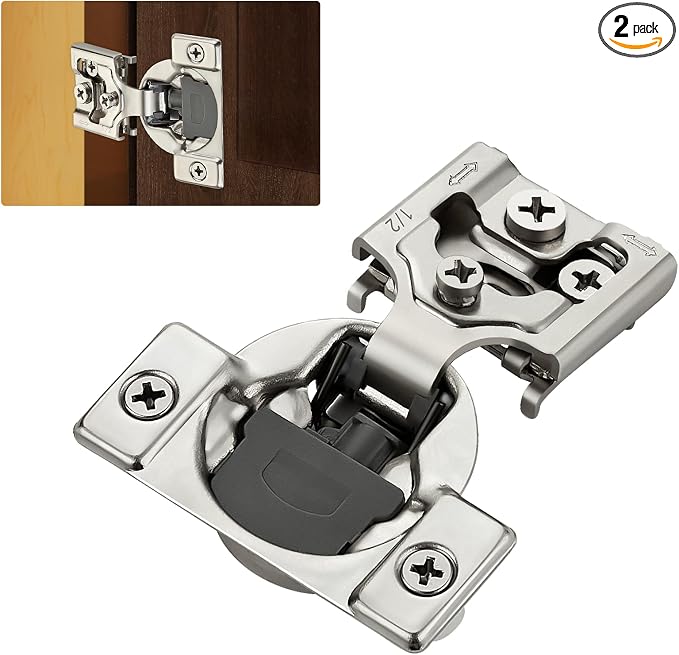 Satin Nickel Cabinet Hinges, 1/2 Inch Overlay, 2 Pack | Stainless Steel Build by HomeExpert